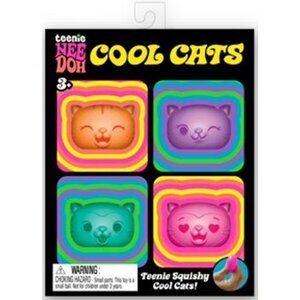 NeeDoh Teenie Cool Kitten, Satisfying Shaped Sensory Toys, 4 pack Multiple Color